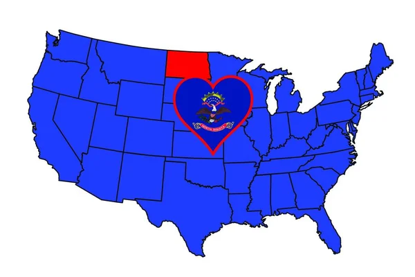 Estado Dakota Norte Esboço Ícone Inserido Mapa Dos Estados Unidos —  Vetores de Stock