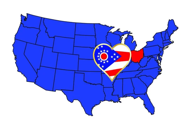 オハイオ州の州の概要とアメリカの地図にアイコンのセット — ストックベクタ