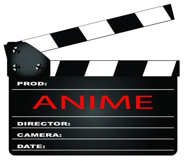 Una Típica Película Clapperboard Con Leyenda Anime Aislado Blanco — Vector de stock