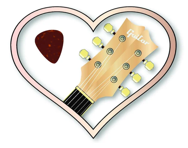 Gitarr Spindelhuset Och Plektrum Indrag Isolerad Rosa Hjärta — Stock vektor