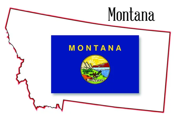 Esquema Del Estado Montana Aislado Con Incrustación Bandera — Vector de stock