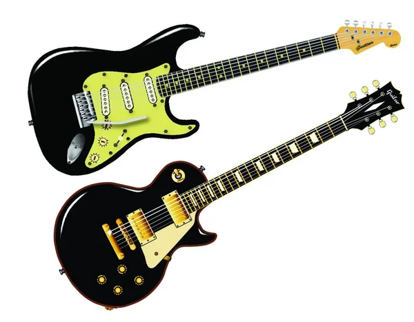 Guitarras Definitivas Rock Roll Preto Sobre Fundo Branco — Vetor de Stock