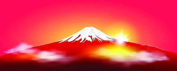 Silueta Fuji Montaña Amanecer Fuji Contra Cielo Rojo Sol Naciente — Vector de stock