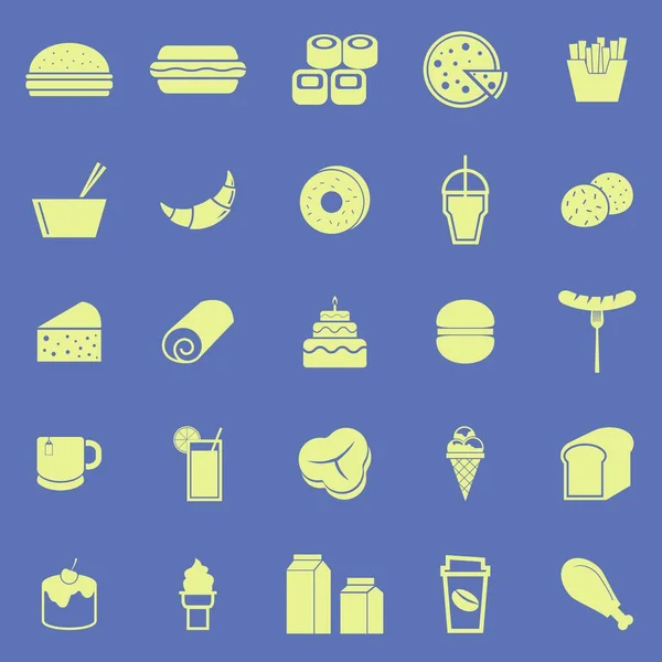 Δημοφιλή Τρόφιμα Εικονίδια Χρωμάτων Μπλε Φόντο Διάνυσμα Απόθεμα — Διανυσματικό Αρχείο