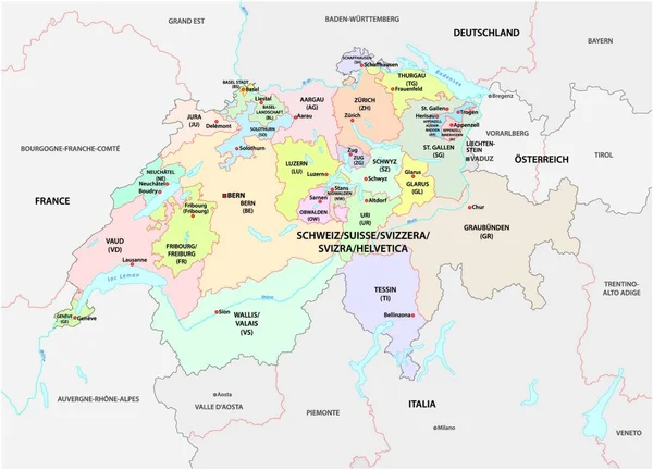 Mapa Vectorial Administrativo Político Suiza — Vector de stock