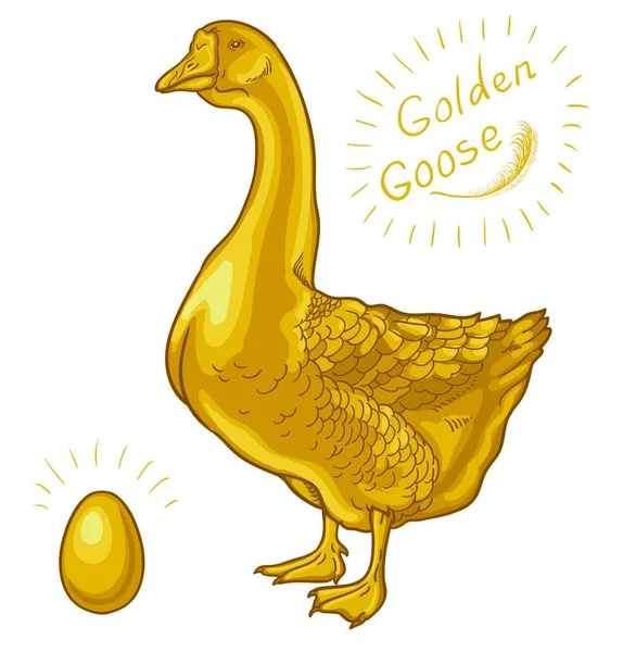 Gouden Gans Gans Een Witte Achtergrond Gouden Vectorversie — Stockvector