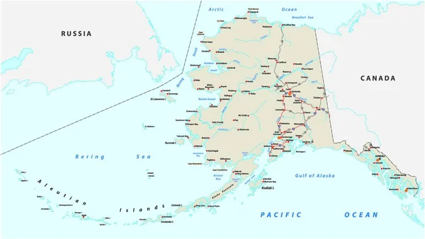 Vector Färdplan För Den Nordamerikanska Delstaten Alaska Usa — Stock vektor
