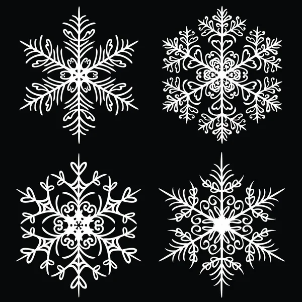 Decorative Snowflakes Set Black Background — Stock Vector