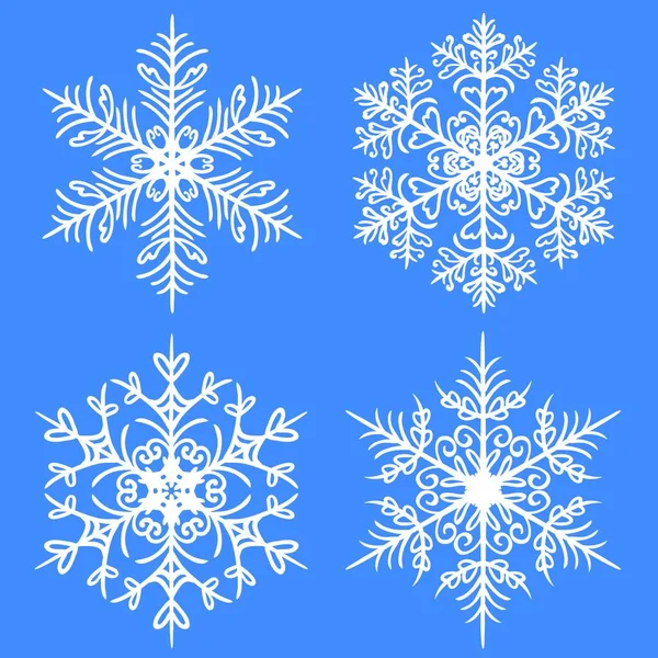 Schneeflocke Winterset Vektor Silhouetten Auf Blauem Hintergrund — Stockvektor