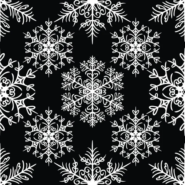 Patrón Simple Sin Costuras Con Copos Nieve Sobre Fondo Negro — Archivo Imágenes Vectoriales