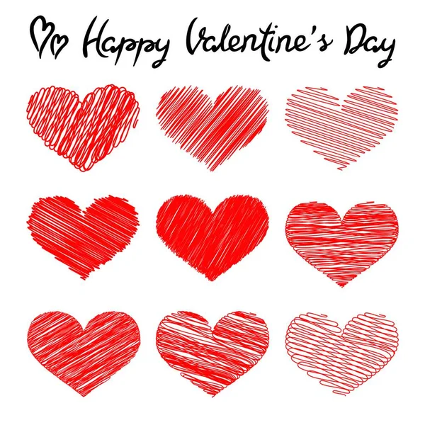 Happy Valentine Day Belettering Doodle Hart Een Witte Achtergrond Vectorillustratie — Stockvector