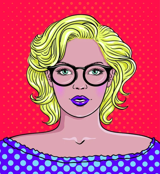Pop Art Διανυσματικά Εικονογράφηση Μιας Γυναίκας Γυαλιά Πορτρέτο Του Όμορφη — Διανυσματικό Αρχείο