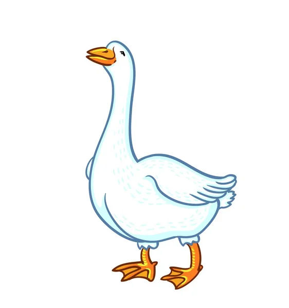 White Goose Isolated White Background Cartoon Funny Goose Sketch Feathered — Stock Vector