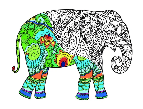 Dessin Éléphant Stylisé Croquis Main Levée Pour Adulte Stress Livre — Image vectorielle