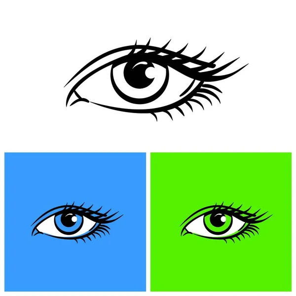 Gözler Beyaz Parlak Yeşil Mavi Arkaplanda Vektör Illüstrasyonu — Stok Vektör