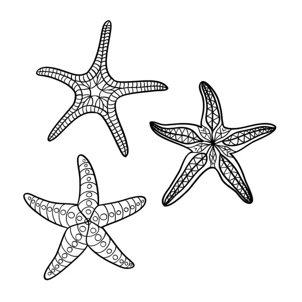 浅白背景下的黑色轮廓手工绘制的海星 — 图库矢量图片