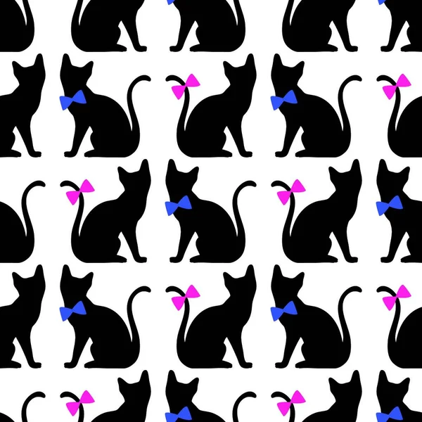 Bezešvý Vzor Černou Kočičí Siluetou — Stockový vektor