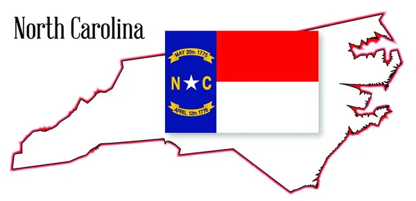 Mapa Esquemático Del Estado Carolina Del Norte Con Incrustación Bandera — Vector de stock