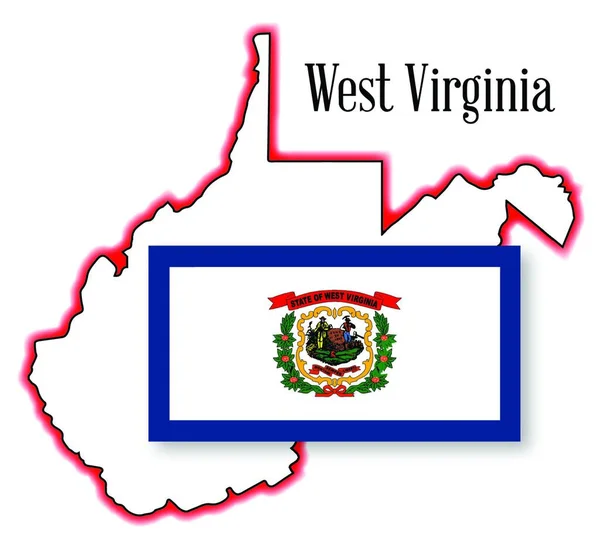 West Virginia Översiktskarta Över Vit Bakgrund Med Flagga Infälld — Stock vektor