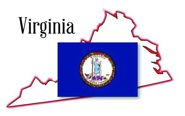 Esquema Del Estado Virginia Sobre Blanco Con Bandera Inserción — Vector de stock