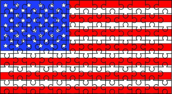 Bandiera Stars Stripes Con Una Sovrapposizione Puzzle — Vettoriale Stock