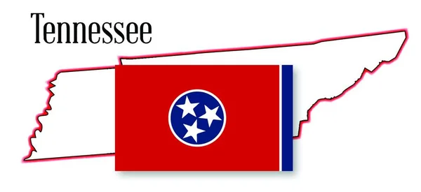 Staat Kaart Omtrek Van Tennessee Een Witte Achtergrond Met Vlag — Stockvector