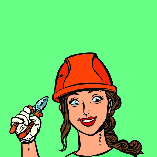 Smiling Woman Electrician Professional Comic Cartoon Pop Art Retro Vector — Stock Vector