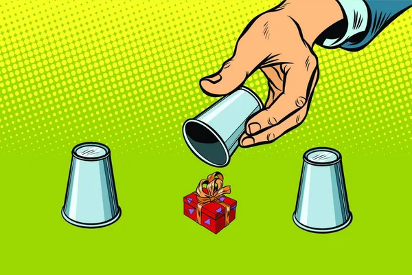 Een Shell Game Doos Van Gift Strip Cartoon Popart Retro — Stockvector
