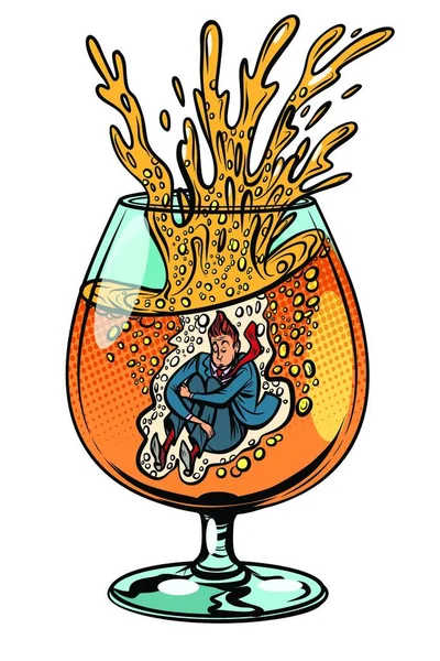 Drunkard Jumps Glass Alcohol Comic Cartoon Pop Art Retro Vector — Stock Vector