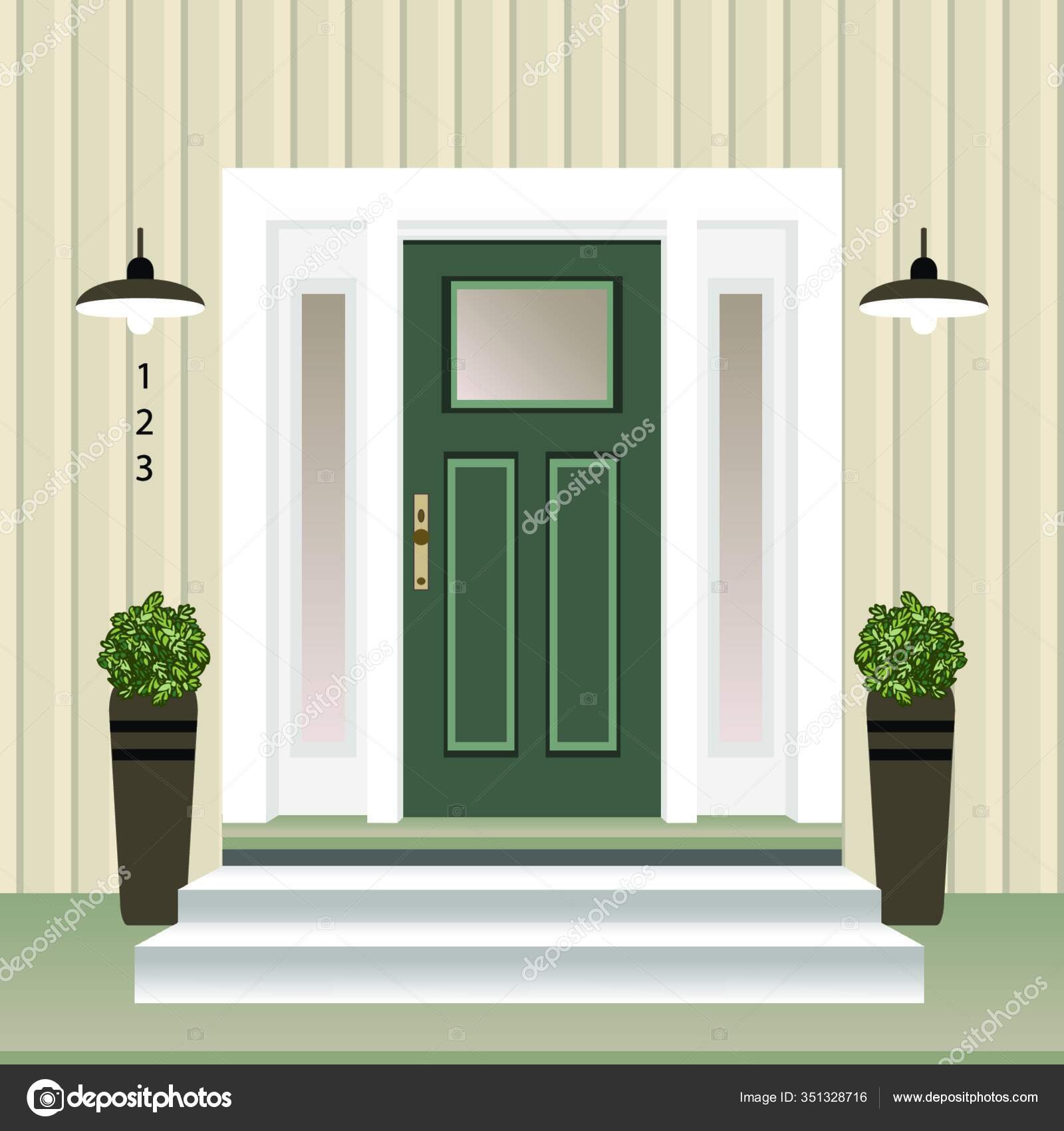 House door front with doorstep and steps window Vector Image