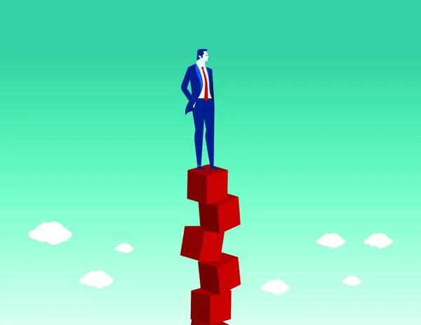 Businessman Balancing Red Box Concept Business Illustration Vector Flat — Stock Vector