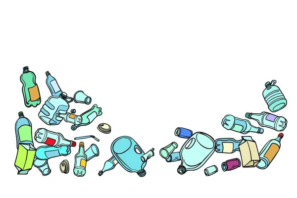 Déchets Plastiques Écologie Recyclage Pop Art Rétro Vectoriel Illustration Vintage — Image vectorielle