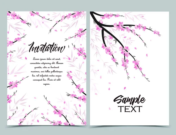 Vector Illustration Sakura Branch Decoration Floral Background Pink Flowers Set — Stock Vector