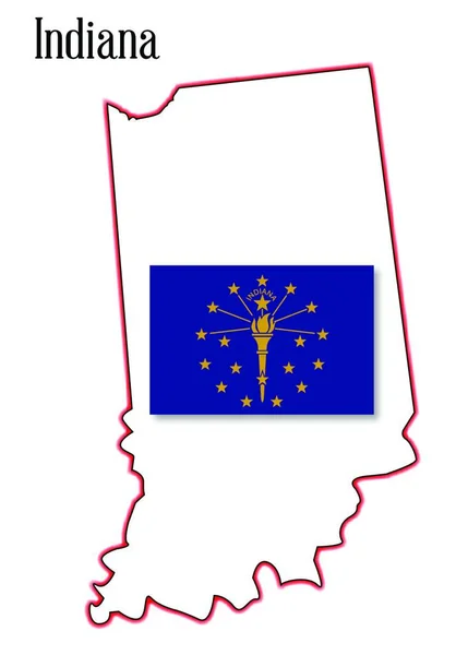 Mapa Esquemático Del Estado Indiana Sobre Blanco Con Incrustación Bandera — Vector de stock