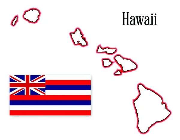 Hawaii Adalarının Ana Hatları Beyaz Bir Arkaplan Üzerinde Bayrak Şeklinde — Stok Vektör