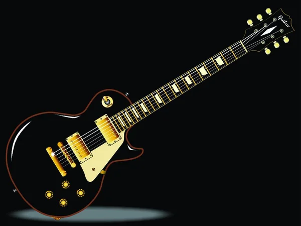 Guitarra Definitiva Rock Roll Preto Isolada Sobre Fundo Preto — Vetor de Stock