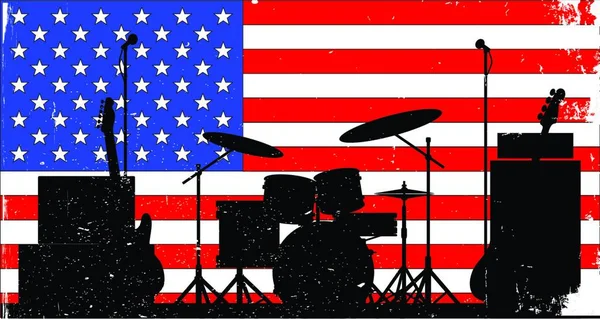 Σημαία Stars Stripes Φθαρμένο Grunge Damaged Look Φόντο Μια Σιλουέτα — Διανυσματικό Αρχείο