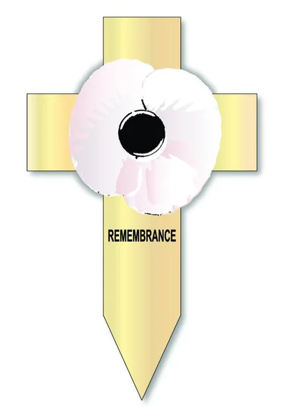 白色纪念罂粟十字架 白色背景隔离 — 图库矢量图片