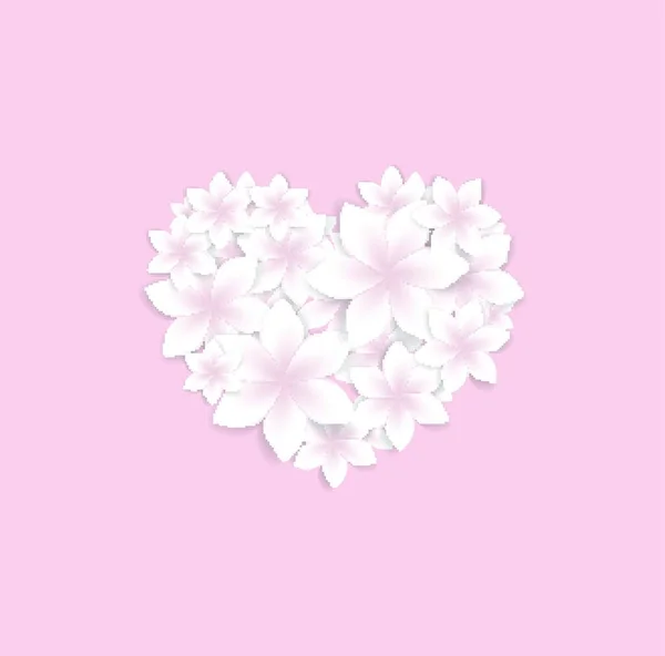 Illustration Vectorielle Fleurs Blanches Sur Fond Rose Fleurs Forme Cœur — Image vectorielle