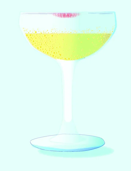 Ein Glas Champagner Mit Lippenstift Auf Hellblauem Hintergrund — Stockvektor