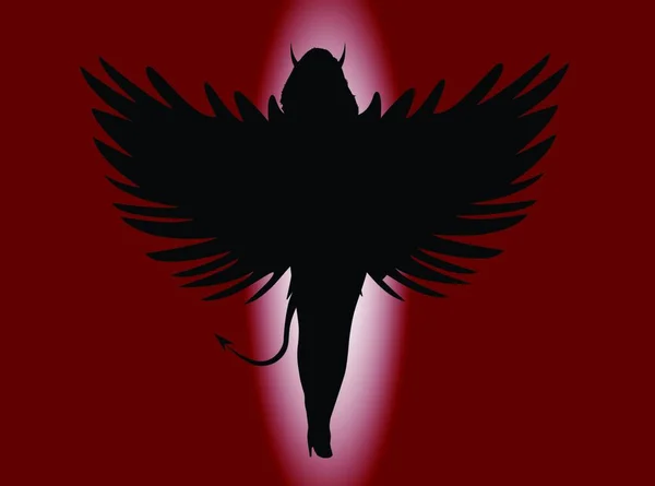 Een Duivelin Met Grote Vleugels Silhouet — Stockvector
