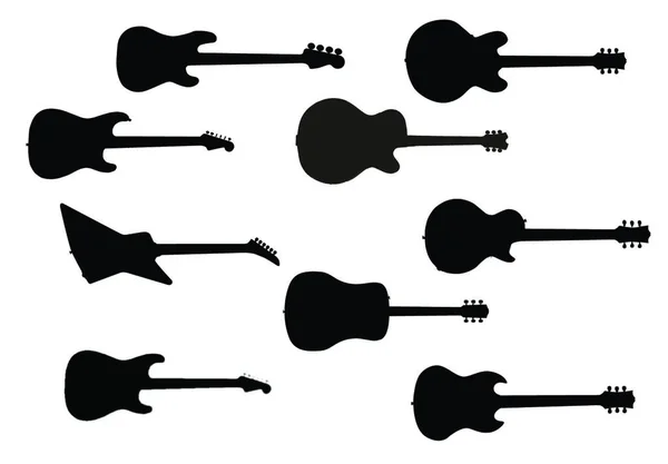 Collection Rock Guitar Silhouettes White Background — Stock Vector