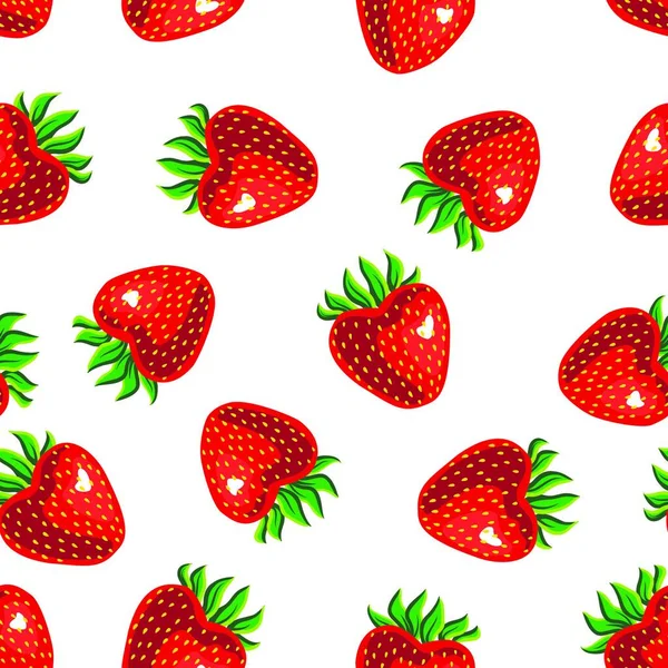 Nahtlose Erdbeermuster Auf Weißem Hintergrund Illustration Erdbeeren Isoliert — Stockvektor