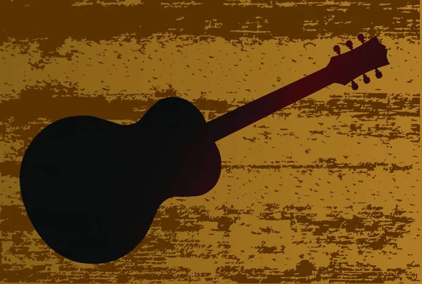 ギターのロゴが入った木目効果のある木板の背景 — ストックベクタ