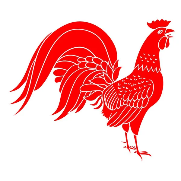 Gallo Símbolo Calendario Chino Silueta Polla Roja — Archivo Imágenes Vectoriales