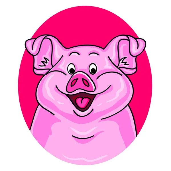 Pig Portrait White Background Cartoon Pig Looks Out Pink Hole — Stock Vector