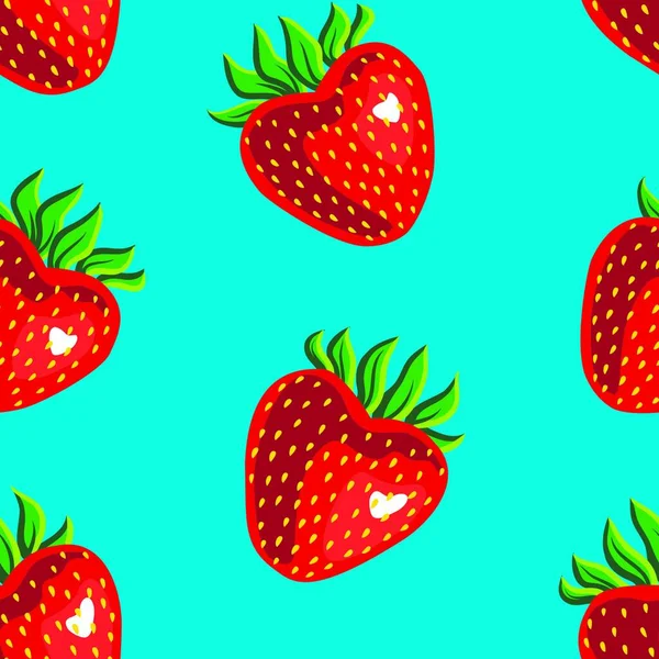 蓝色背景下的无缝制草莓花纹 格栅型草莓 纺织品和装饰的精美设计 — 图库矢量图片