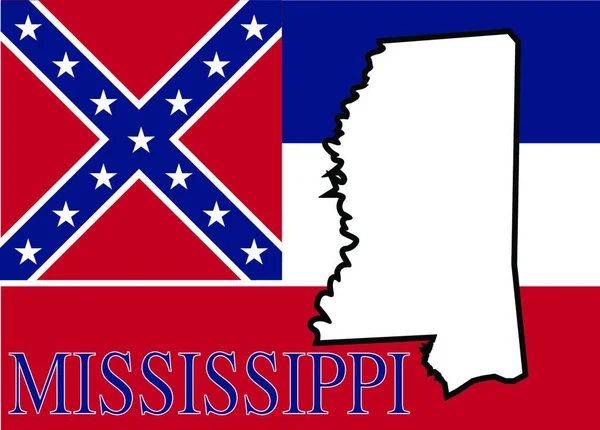 Mapa Esboço Mississippiwith Cruz Bandeira — Vetor de Stock