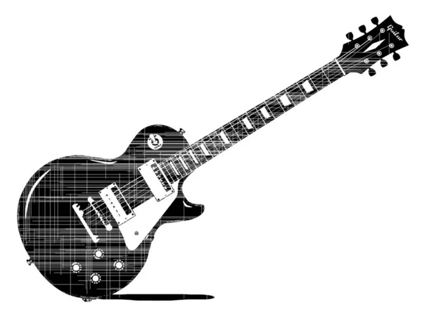 Dessin Guitare Électrique Noire Avec Des Marques Grunges Isolées Sur — Image vectorielle