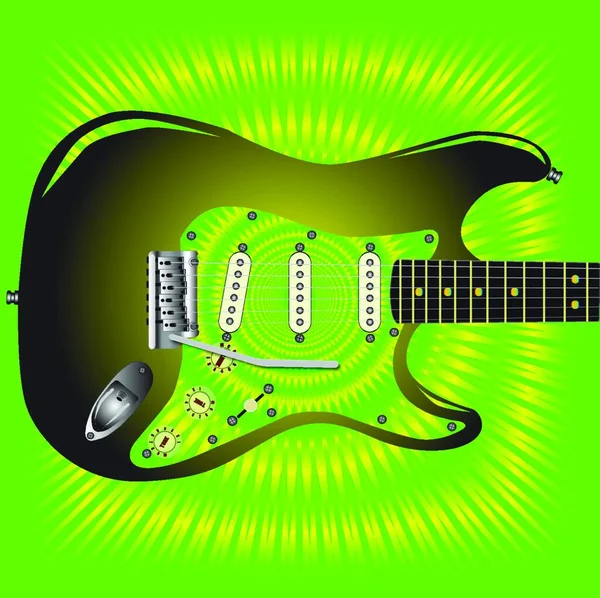 Zöld Jazzy Splash Grunge Háttér Egy Fekete Gitár — Stock Vector